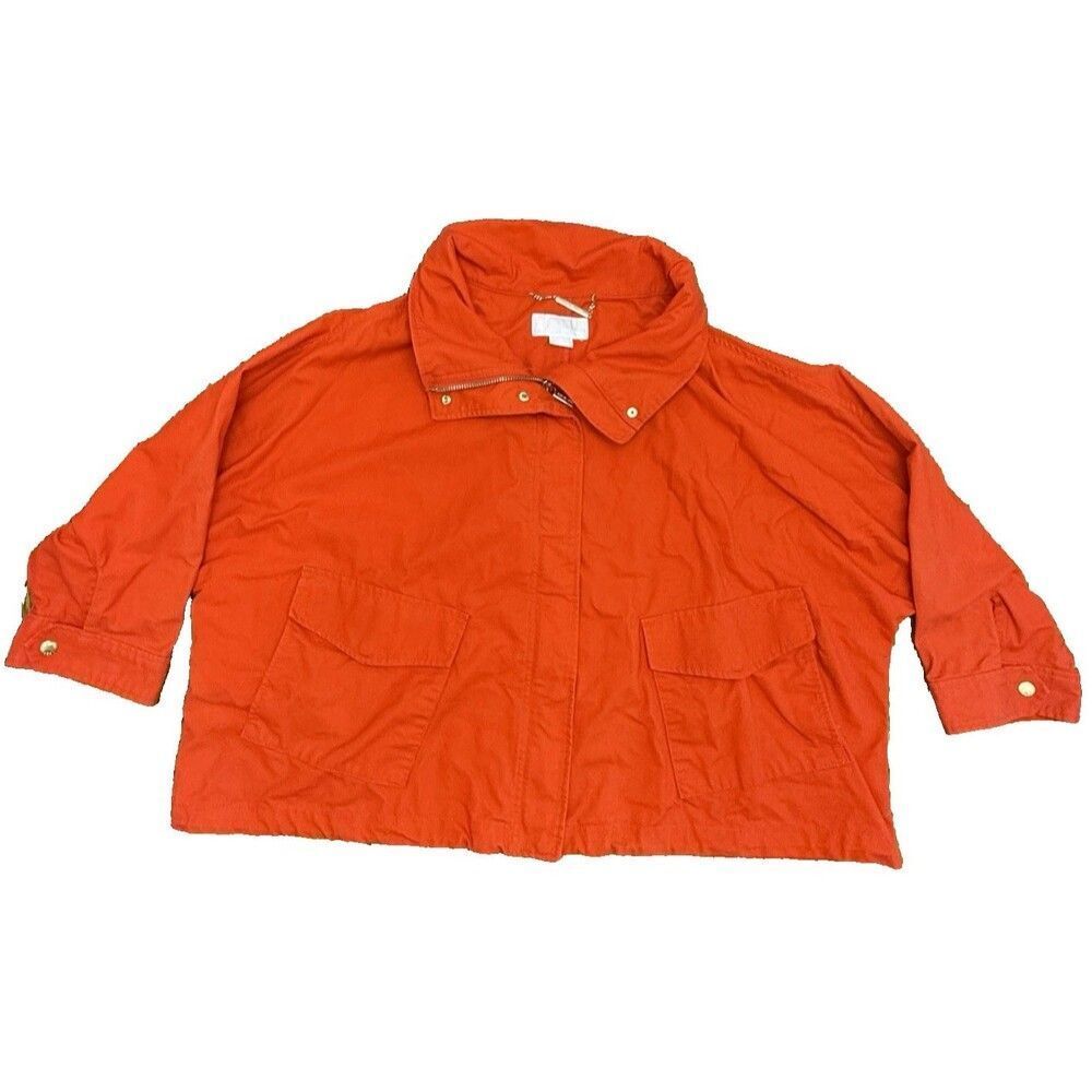 Michael Kors Womens Cropped Canvas Jacket 3X Bright Orange Zip Front Cotton